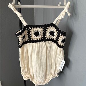 Old Navy Cream and Black Crochet Bodysuit